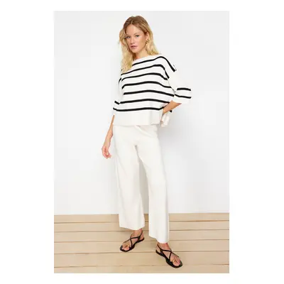 Trendyol Ecru Striped T-Shirt Look Knitwear Two Piece Set