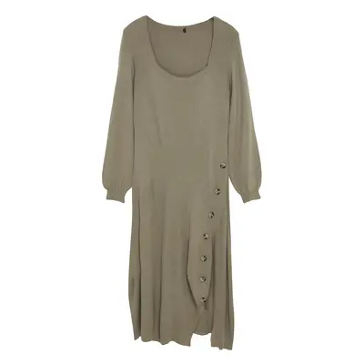 Trendyol Curve Light Khaki Button Detailed Slit Knitwear Dress