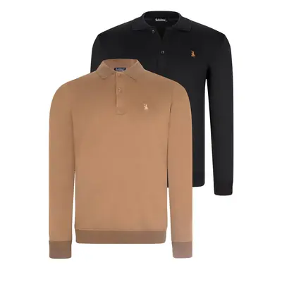 DOUBLE SET V4007 DEWBERRY MEN'S SWEATSHIRT-BLACK-CAMEL