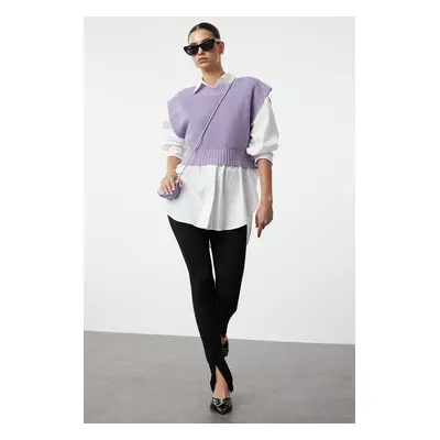 Trendyol Lilac Crop Crew Neck Knitwear Sweater