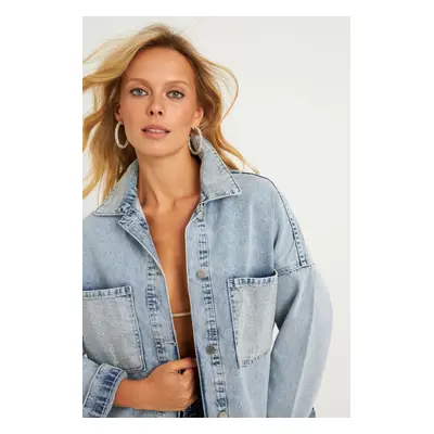 Cool & Sexy Women&#39;s Blue Stone Denim Jacket IS249