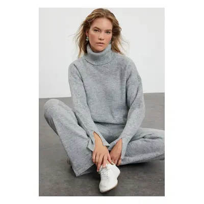 Trendyol Gray Soft Textured Knitwear Bottom-Top Set