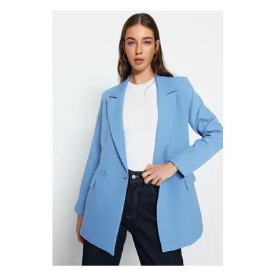 Trendyol Dark Blue Regular Lined Double Breasted Closure Woven Blazer Jacket