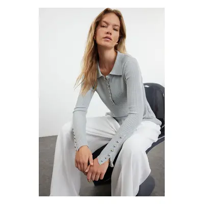 Trendyol Gray Button Detailed Fine Knitwear Sweater