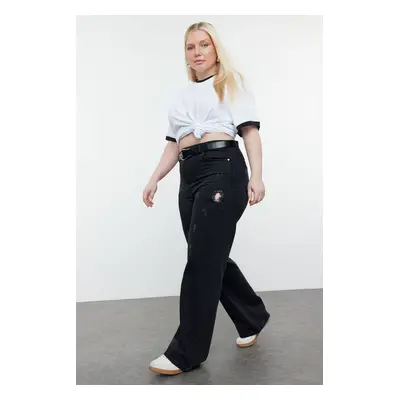 Trendyol Curve Black High Waist Wide Leg Denim Trousers