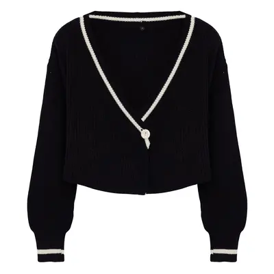 Trendyol Black Crop Color Blocked Knitwear Cardigan