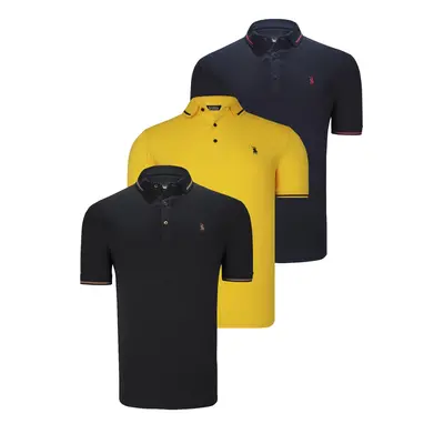 TRIPLE SET T8586 DEWBERRY MEN'S T-SHIRT-BLACK-NAVY-YELLOW