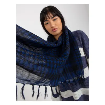 Black and navy blue shamagh scarf with fringeBlack and navy blue shamagh scarf with fringe