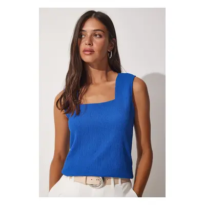 Happiness İstanbul Women's Blue Square Collar Knitted Blouse