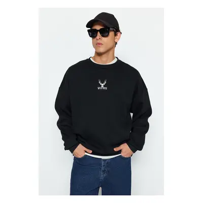 Trendyol Black Oversize/Wide Cut Long Sleeve Animal Embroidered Sweatshirt