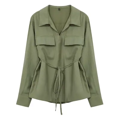 Trendyol Khaki Belted Woven Shirt