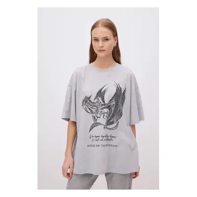 DEFACTO Unisex Oversize Fit Crew Neck Back Printed T-Shirt