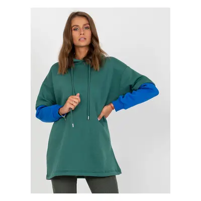 Dark green women's basic sweatshirt with cotton hood RUE PARIS