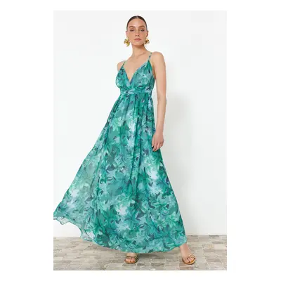 Trendyol Multicolored A-Line Floral Woven Chiffon Long Evening Dress