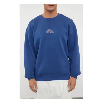 Trendyol Indigo Oversize/Wide Cut Back Printed Fleece/Warm Sweatshirt