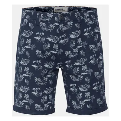 Dark Blue Patterned Linen Shorts Blend - Men