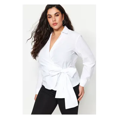 Trendyol Curve White Double Breasted Tie Detailed Woven Shirt