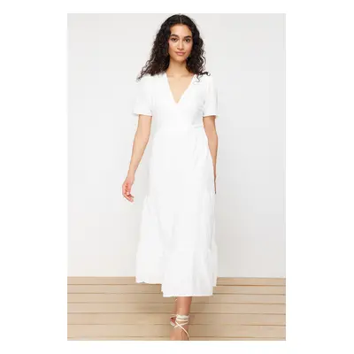 Trendyol Double Breasted Collar Lined Maxi Woven Dress with Ecru Skirt Opening at the Waist