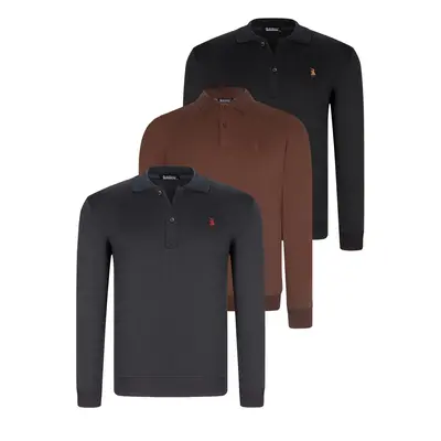 TRIPLE SET V4007 DEWBERRY MEN'S SWEATSHIRT-BLACK-NAVY-BROWN