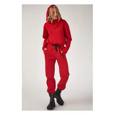 Happiness İstanbul Women's Red Nasa Printed Fleece Tracksuit