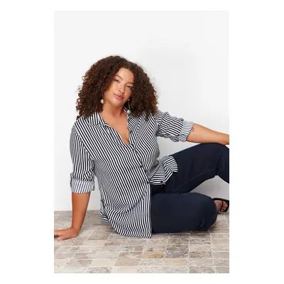 Trendyol Curve Navy Blue-White Striped Shirt