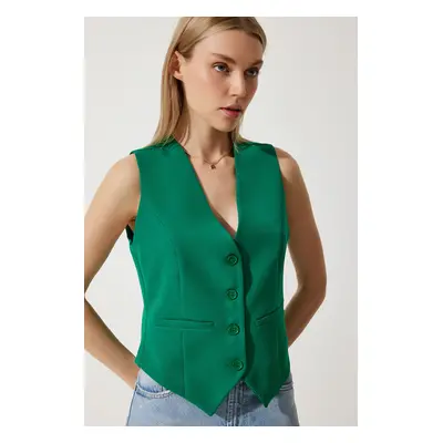 Happiness İstanbul Women's Green Fitted Short Woven Vest