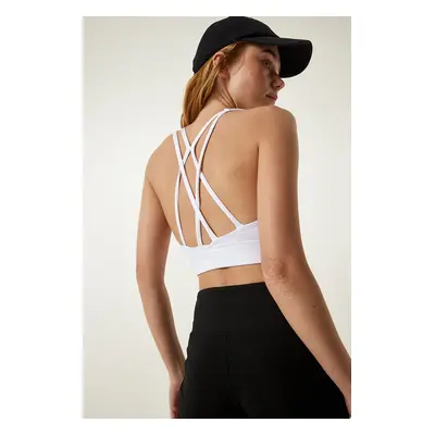 Happiness İstanbul Women's White Cross-Black Knitted Sports Bra