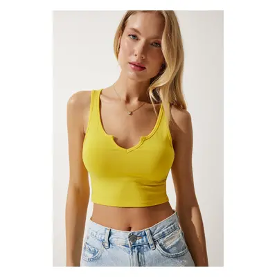 Happiness İstanbul Women's Yellow Strap Crop Knitted Blouse