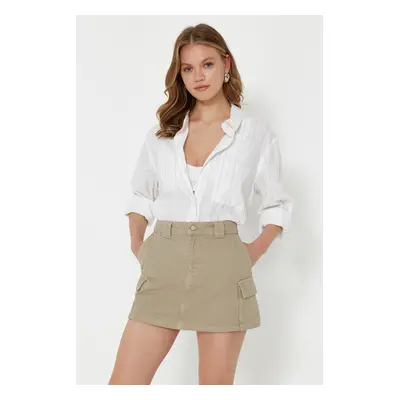 Trendyol Green Cargo Pocket High Waist Denim Shorts Skirt