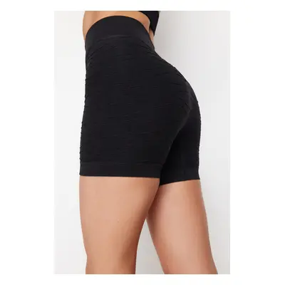 Trendyol Black Seamless/Seamless Textured Self-patterned Knitted Sports Shorts/Short Leggings