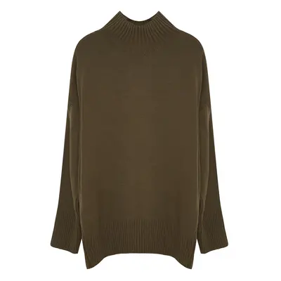 Trendyol Curve Khaki Turtleneck Off Shoulder Knitwear Sweater