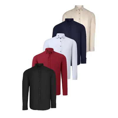 SET OF FIVE G721 DEWBERRY MEN'S SHIRT-BLACK-WHITE-NAVY-BEIGE-BURGUNDY