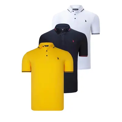 TRIPLE SET T8586 DEWBERRY MEN'S T-SHIRT-NAVY-WHITE-YELLOW