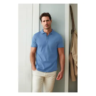 Trendyol Indigo Regular Cut Textured Polo Neck T-Shirt