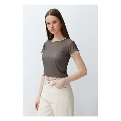 Trendyol Khaki Fitted Short Sleeve Double Layer Knitted Blouse