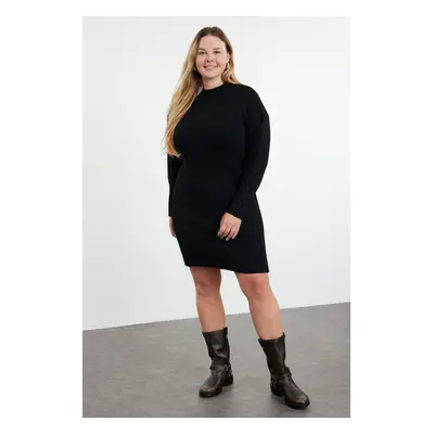 Trendyol Curve Black Knitted Detailed Crew Neck Knitwear Dress