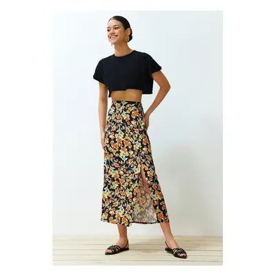 Trendyol Multicolored Viscose Fabric Floral Patterned Slit Midi Woven Skirt