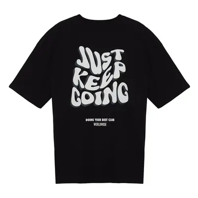 Trendyol Black Oversize/Wide Cut More Sustainable Text Printed 100% Organic Cotton T-shirt