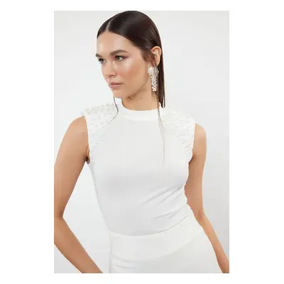 Trendyol Knitted Bodysuit with White Pearl Accessories