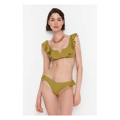 Trendyol Green Ruffle Detailed V-Cut Bikini Bottoms