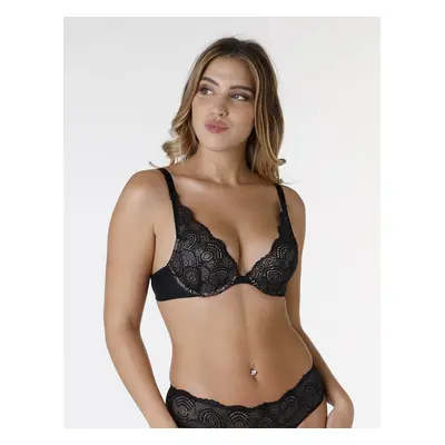 WONDERBRA GLAMOUR TRIANGLE PUSH-UP BRA - Womens Lace Bra Push-Up - Black