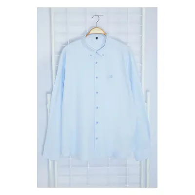 Trendyol Blue Regular Fit Embroidered Detail Smart Oxford Cotton Plus Size Shirt