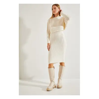 Bianco Lucci Women's Sweater Dress With Straps Sweater Double Suit