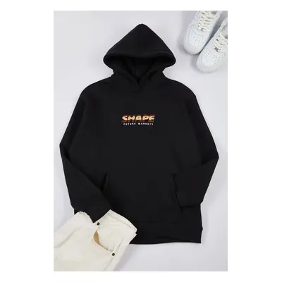 Trendyol Black Oversize/Wide Cut Letter Printed Hooded Fleece Sweatshirt