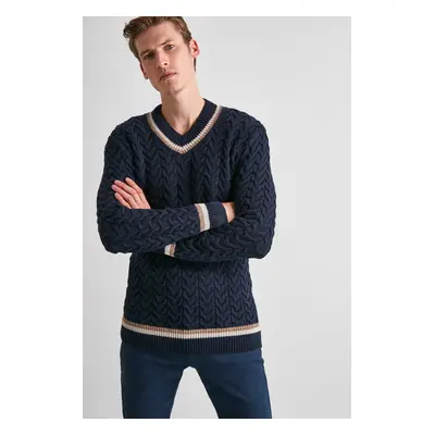 Trendyol Navy Blue Regular V Neck Hair Knitted Sweater