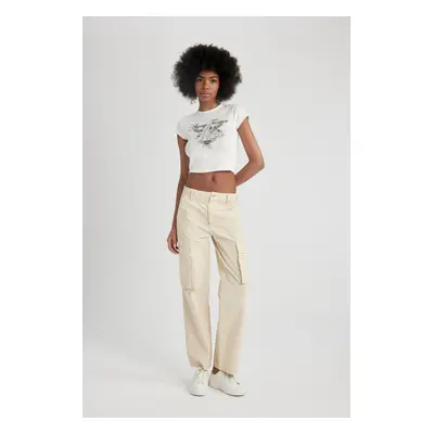 DEFACTO Gabardine Trousers Straight Fit Standard Length High Waist Cargo Pocket