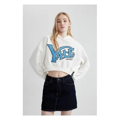 DEFACTO Coool Yale University Oversize Fit Hooded Crop Sweatshirt