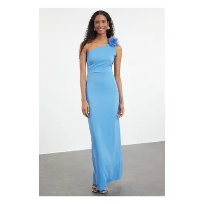 Trendyol Blue Rose Detailed Woven Long Evening Dress