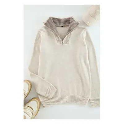 Trendyol Beige Regular Half Turtleneck Plain Knitwear Sweater