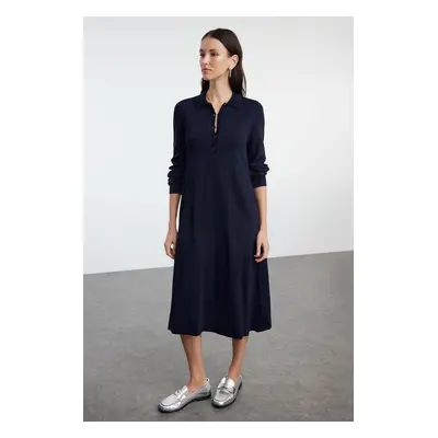 Trendyol Navy Blue Midi Knit Polo Neck Dress